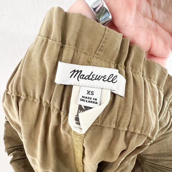 Madewell Paperbag Shorts XS Olive Green Seamed Pull-On in Softdrape Tawny Olive - Picture 7 of 9